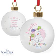 Personalised The Snowdog My 1st Christmas Pink Bauble